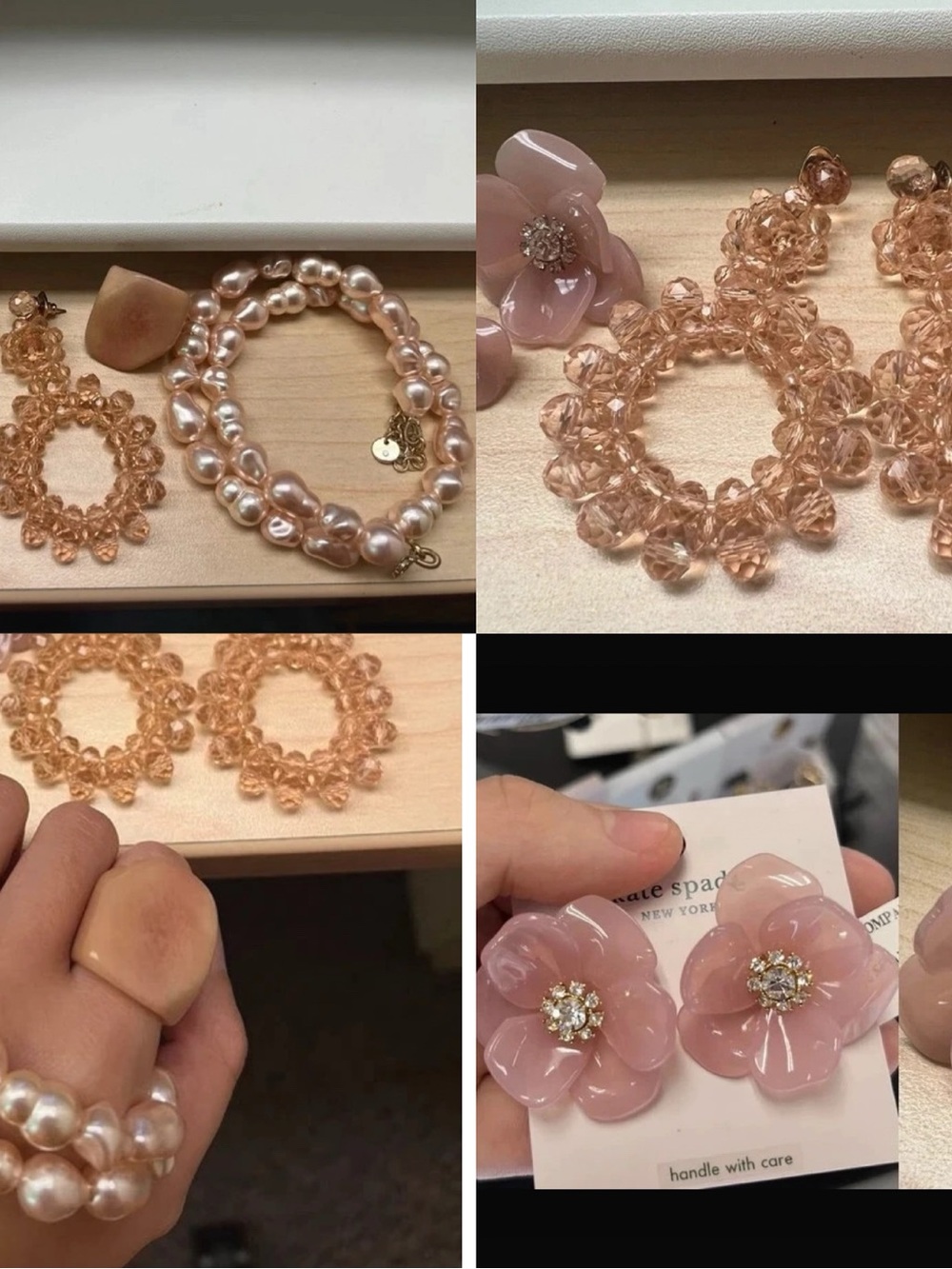 kate spade Blush Pink Floral Crystal Studs & Beaded Pearl Earrings Set